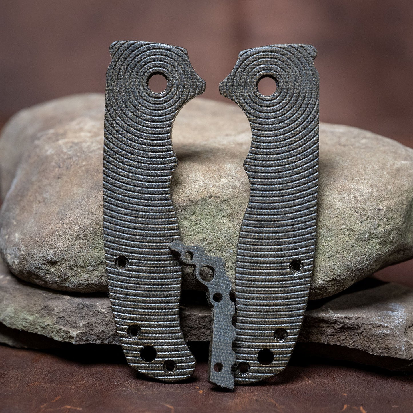 Demko AD 20.5 Scales - Contoured OD Green Canvas Micarta with Radar Milling and Backspacer - Flaming Gorilla