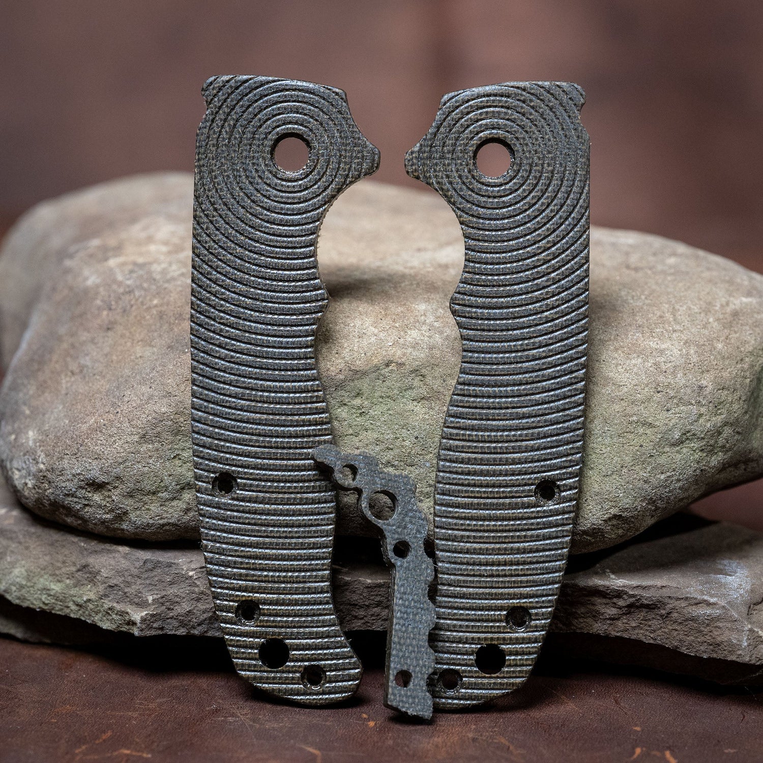 Demko AD 20.5 Scales - Contoured OD Green Canvas Micarta with Radar Milling and Backspacer - Flaming Gorilla