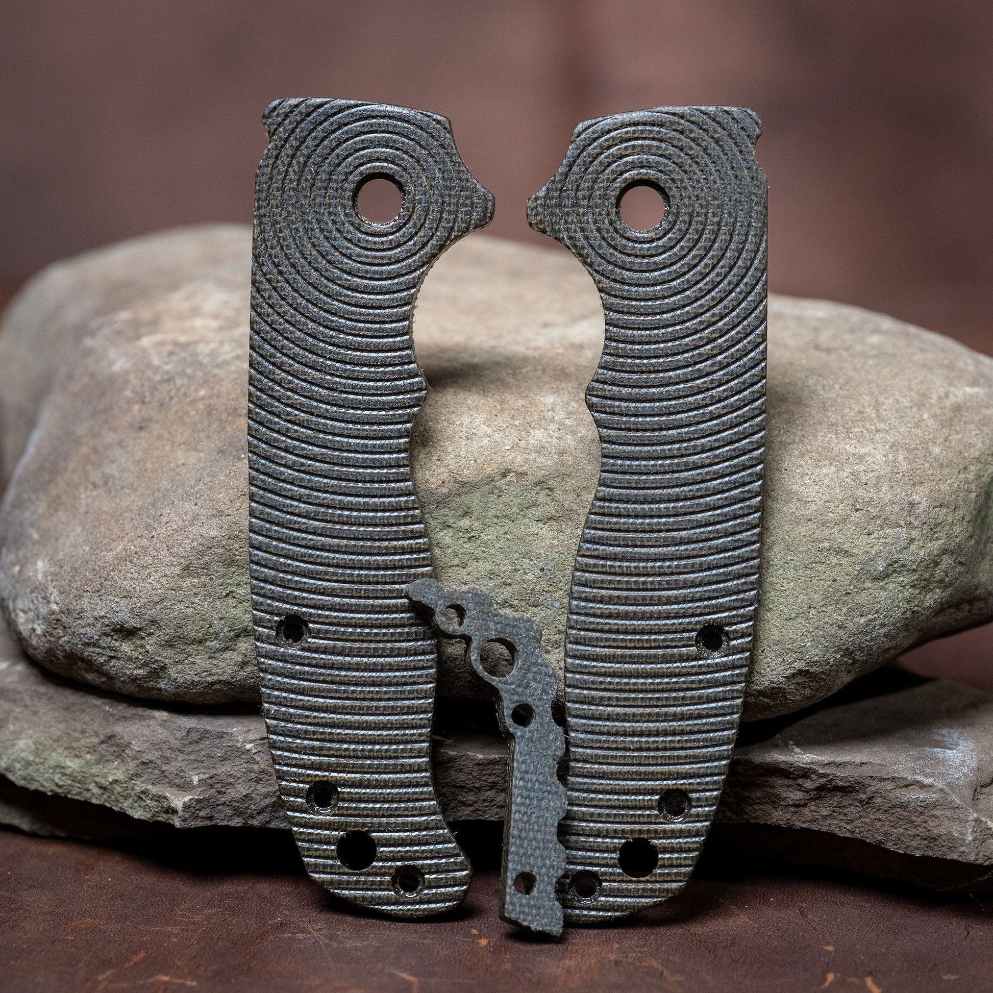 Demko AD 20.5 Scales - Contoured OD Green Canvas Micarta with Radar Milling and Backspacer - Flaming Gorilla