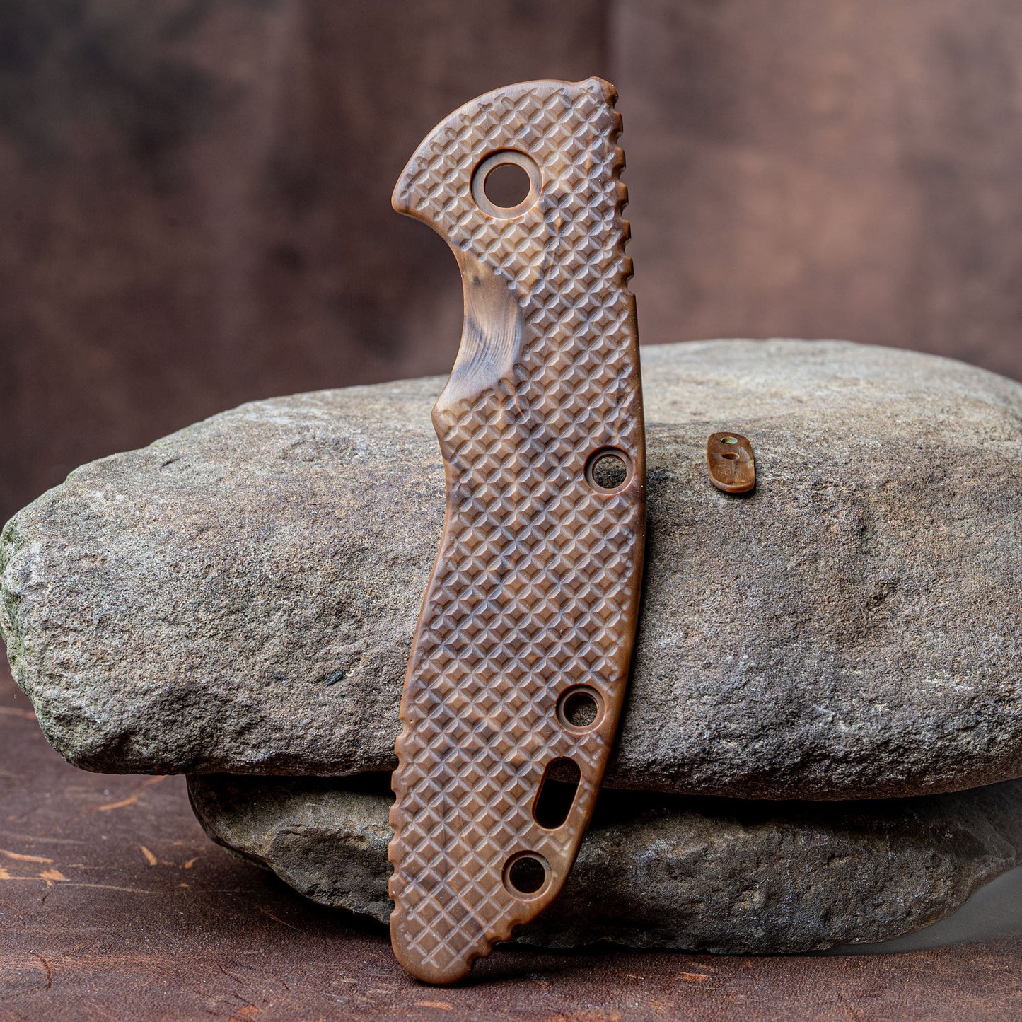 Hinderer XM-18 3.5" Scale - Brown Camo Juma with Pistol Milling w / Filler - Flaming Gorilla
