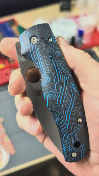 Spyderco Shaman FATASS Scales - Blue and Black Gmascus G10