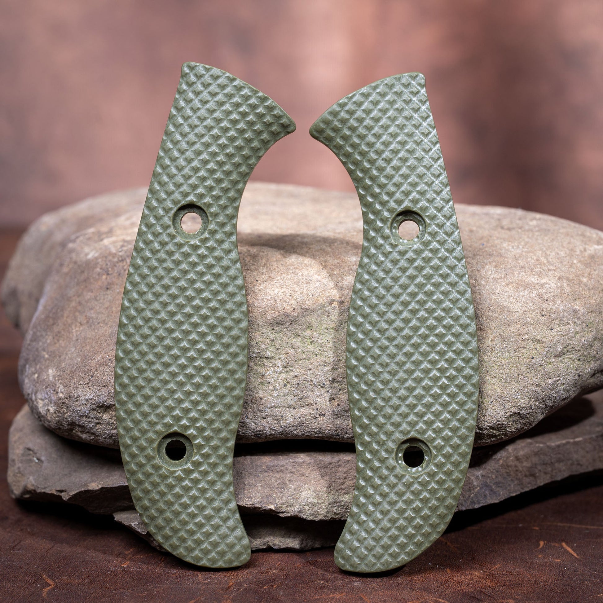 Spyderco Mule Scales - Contoured OD Green G - 10 Pistol Milling w/ Hardware - Flaming Gorilla