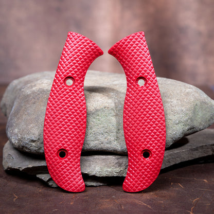 Spyderco Mule Scales - Contoured Red Paper Micarta Pistol Milling w/ Hardware - Flaming Gorilla