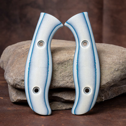 Spyderco Mule Scales - Ivory with Blue Stripe Micarta with Radar Micro Milling - Flaming Gorilla