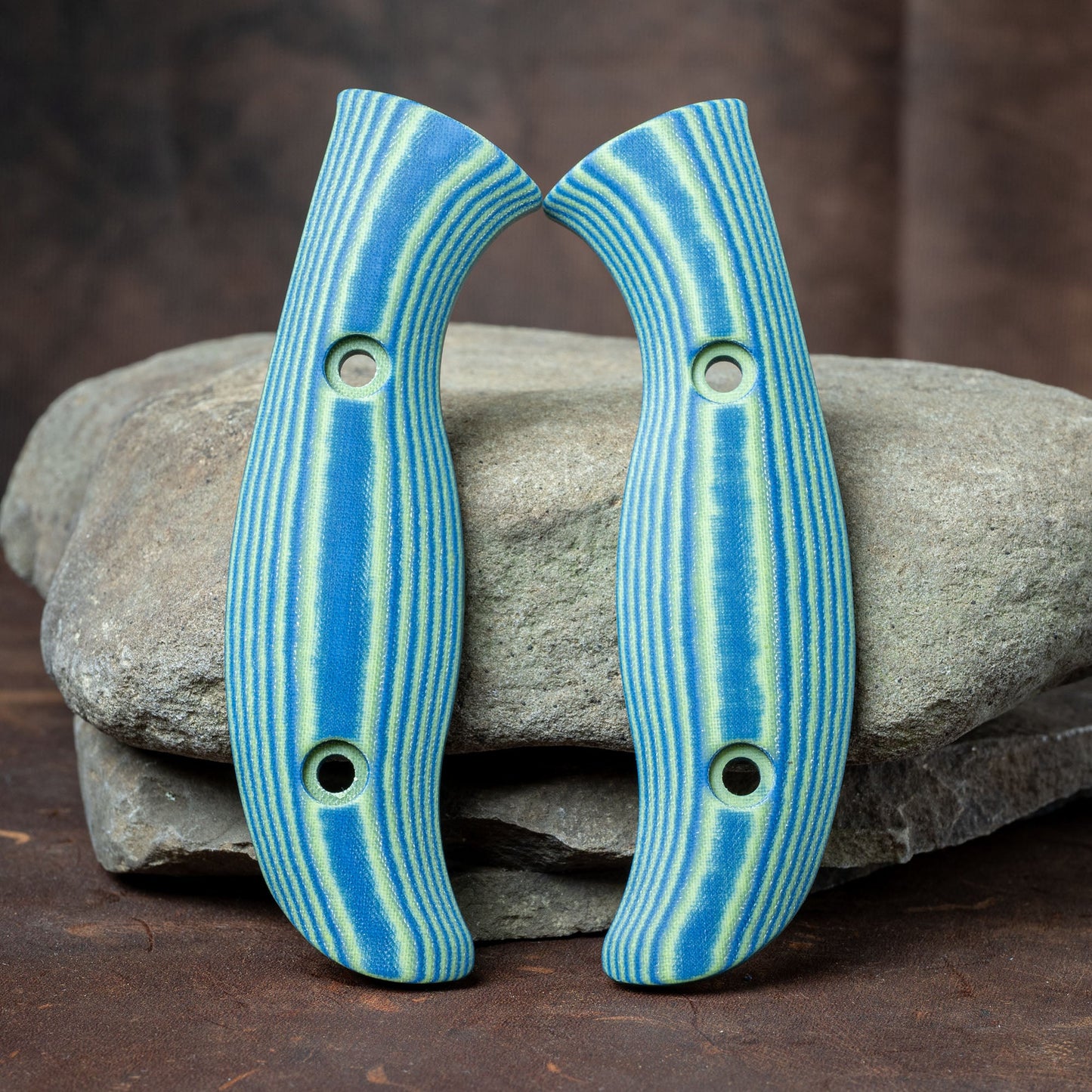 Spyderco Mule Scales - Pistachio and Blue Linen Micarta - Flaming Gorilla