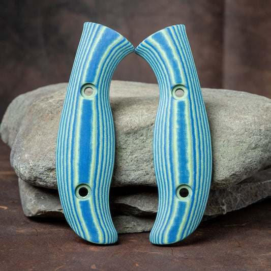 Spyderco Mule Scales - Pistachio and Blue Linen Micarta - Flaming Gorilla