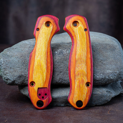 Spyderco Para 3 FATASS Scales - Sun Devil Laminate Wood - Flaming Gorilla