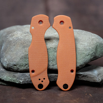 Spyderco Para 3 Scales - Contoured Orange Horizontal Milled Paper Micarta - Flaming Gorilla