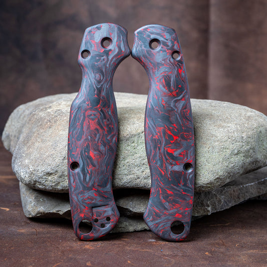 Spyderco Paramilitary 2 (PM2) FATASS Scales - Red and Black Marbled Carbon Fiber - Flaming Gorilla