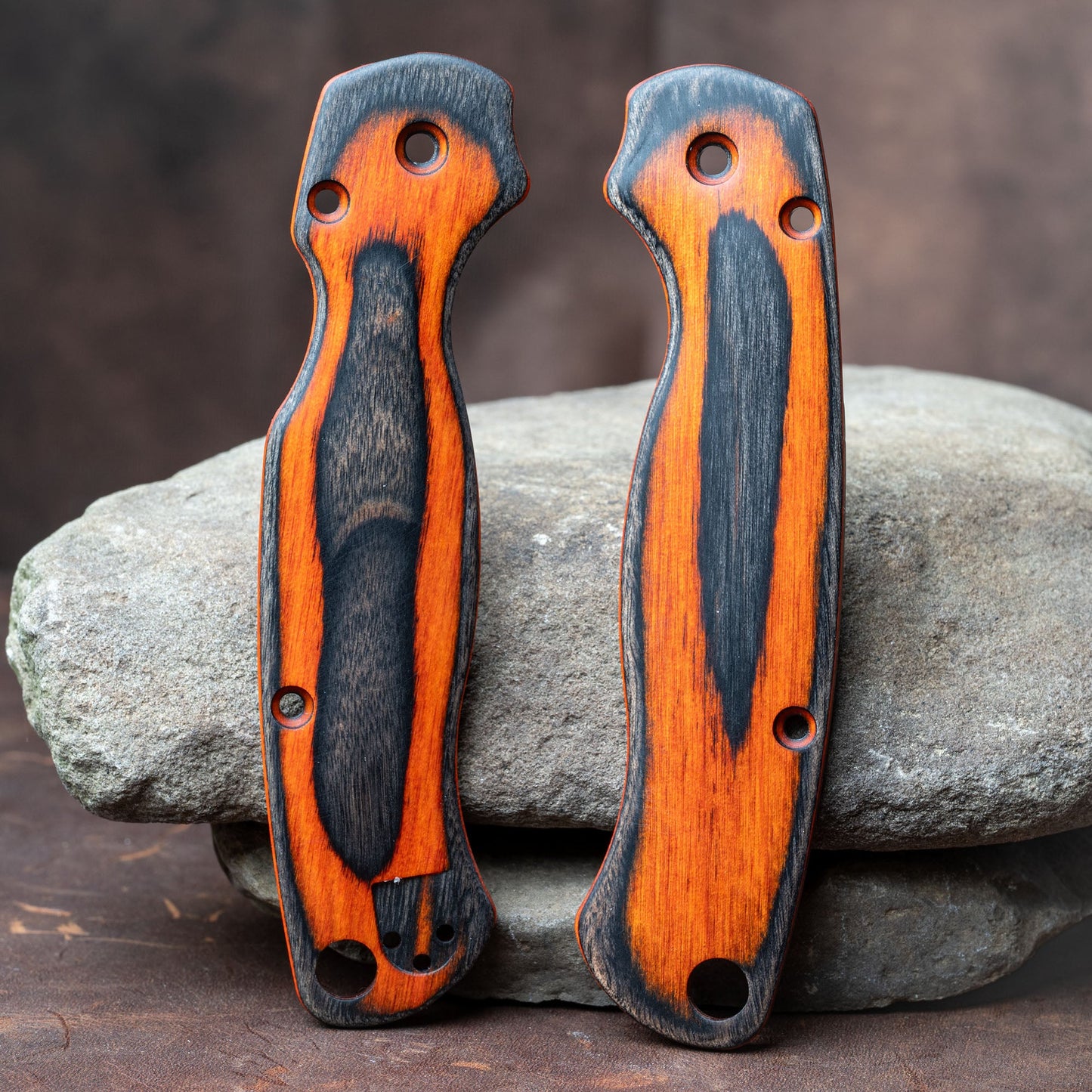Spyderco Paramilitary 2 (PM2) FATASS Scales - Rustic Wood Laminate - Flaming Gorilla