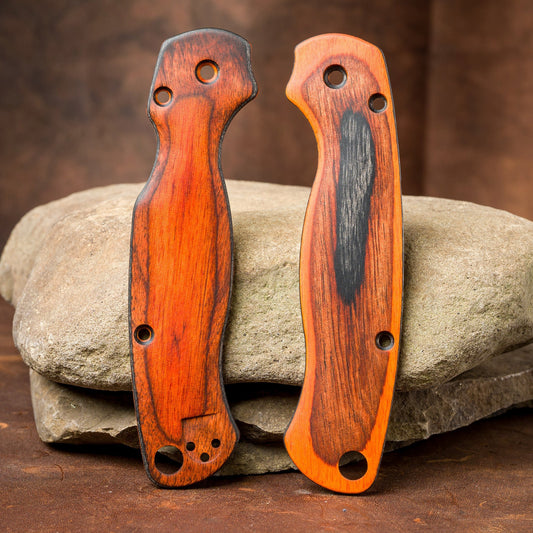 Spyderco Paramilitary 2 (PM2) Scales - Mismatch Rustic Wood Laminate - Flaming Gorilla
