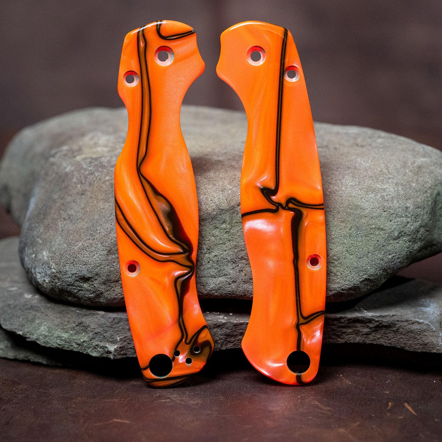 Spyderco PM2 Scales - Contoured Hazard Orange Kirinite - Flaming Gorilla