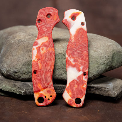 Spyderco PM2 Scales - Orange Burl Micarta - Flaming Gorilla